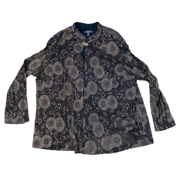 Woman’s R&M Richards open front semi sheer gold & black shirt jacket size 22W - Picture 1 of 4